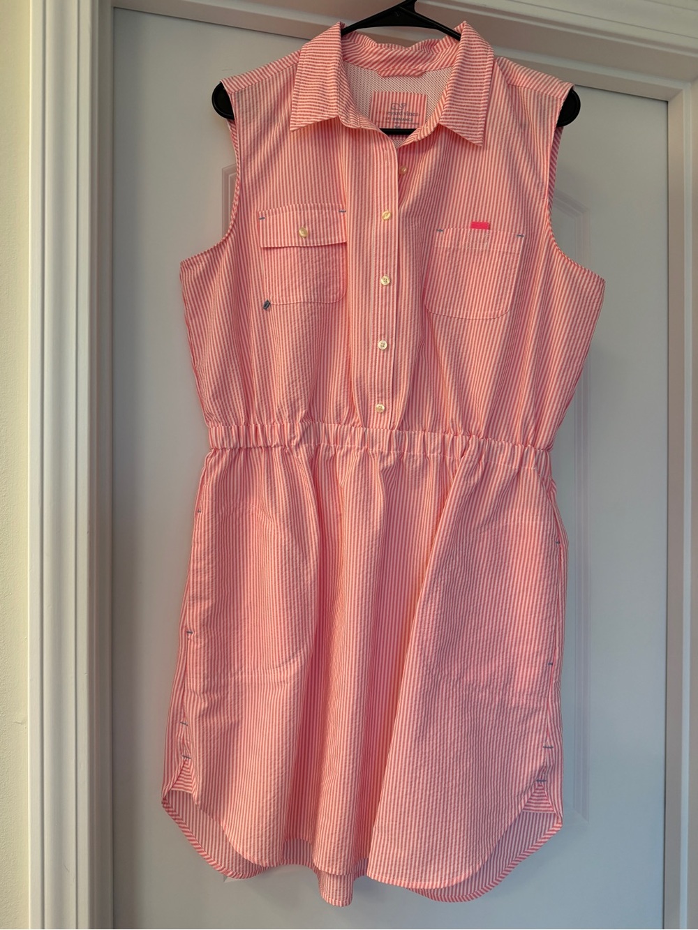 Vineyard Vines Harbor Dress Harbour Pink Seersucker 14 Like New